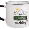 Gilde 46158 Keramik Tasse "Berg Süchtig" Schwarz Weiß Emaille-Design Ca. 390ml